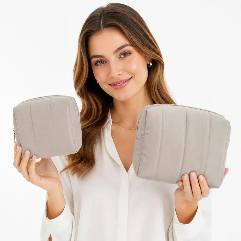 Large & Small Makeup Bag Set Portable Puffy Cosmetic Organizer Large Capacity Water-resistant Cosmetic Bag Outdoor