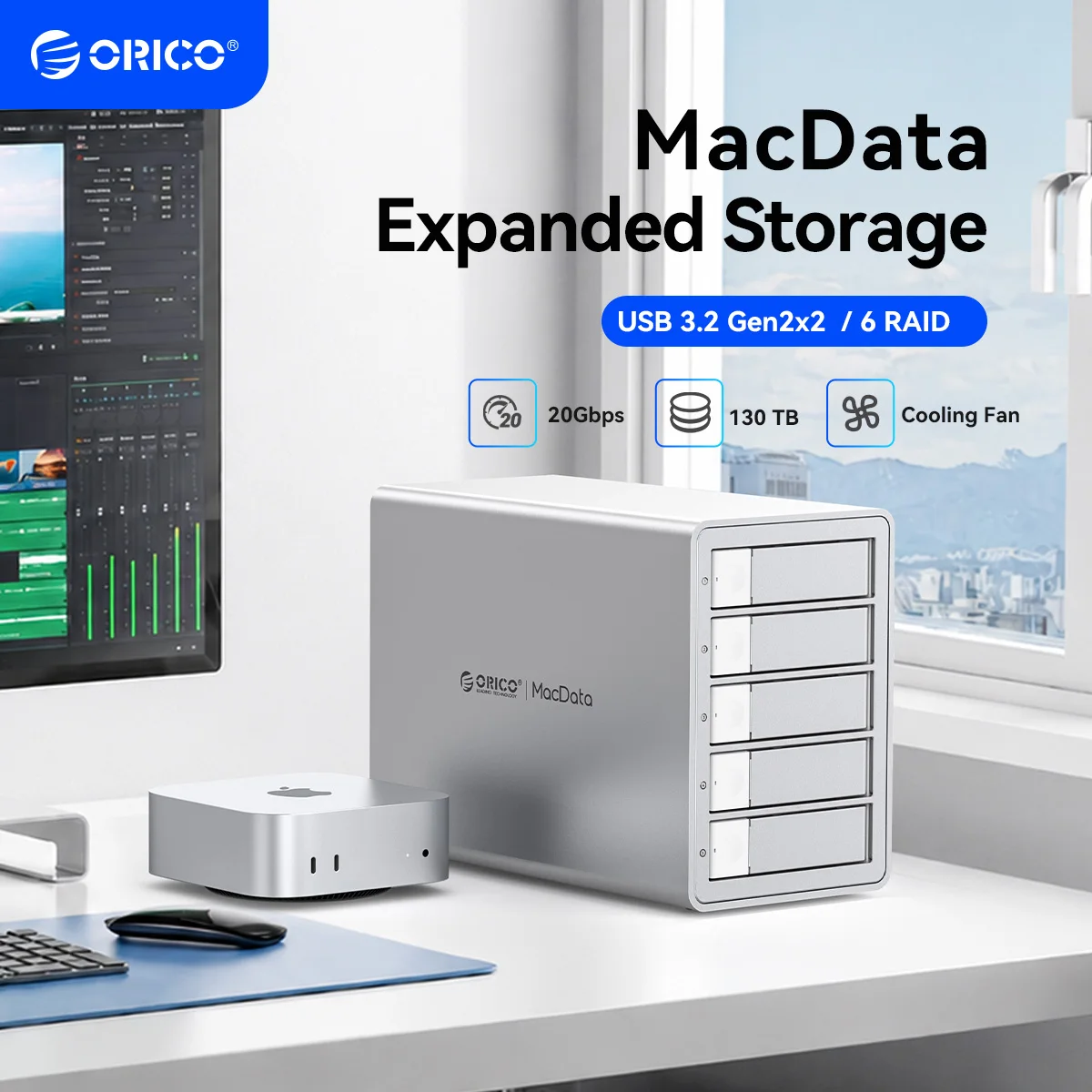ORICO 20Gbps 5 Bay 2.5/3.5 Inch USB C to SATA HDD RAID Enclosure USB 3.2 Gen2x2 HDD Docking Station 150W Power with Cooling Fan