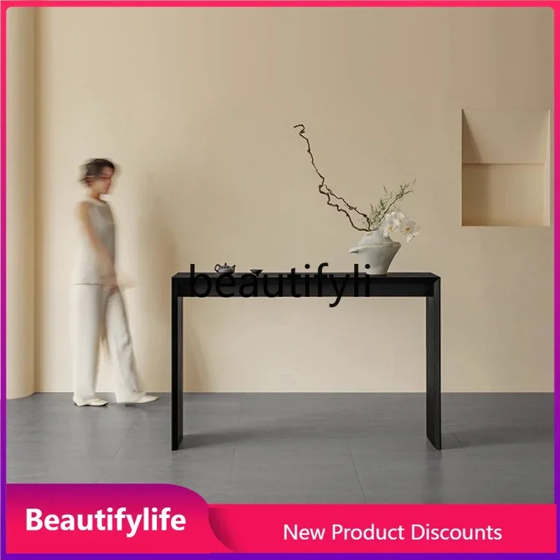 Q181  Entryway Cabinet Wabi-Sabi Style Simple Solid Wood Living Room Wall-Mounted Storage Rack Black Console Entryway Table
