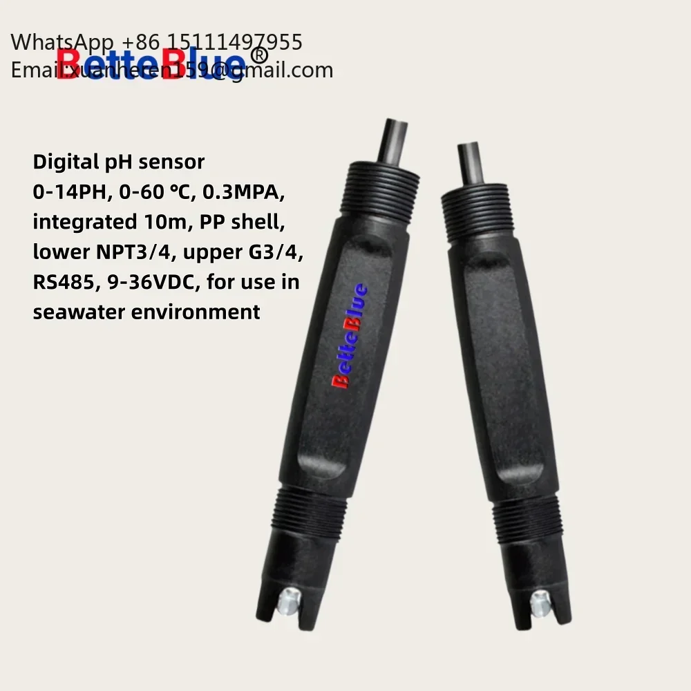 0-14PH, 0-60 ℃, 0.3MPA, PP Shell, NPT3/4, RS485, 9-36VDC Seawater Environment Digital pH Sensor
