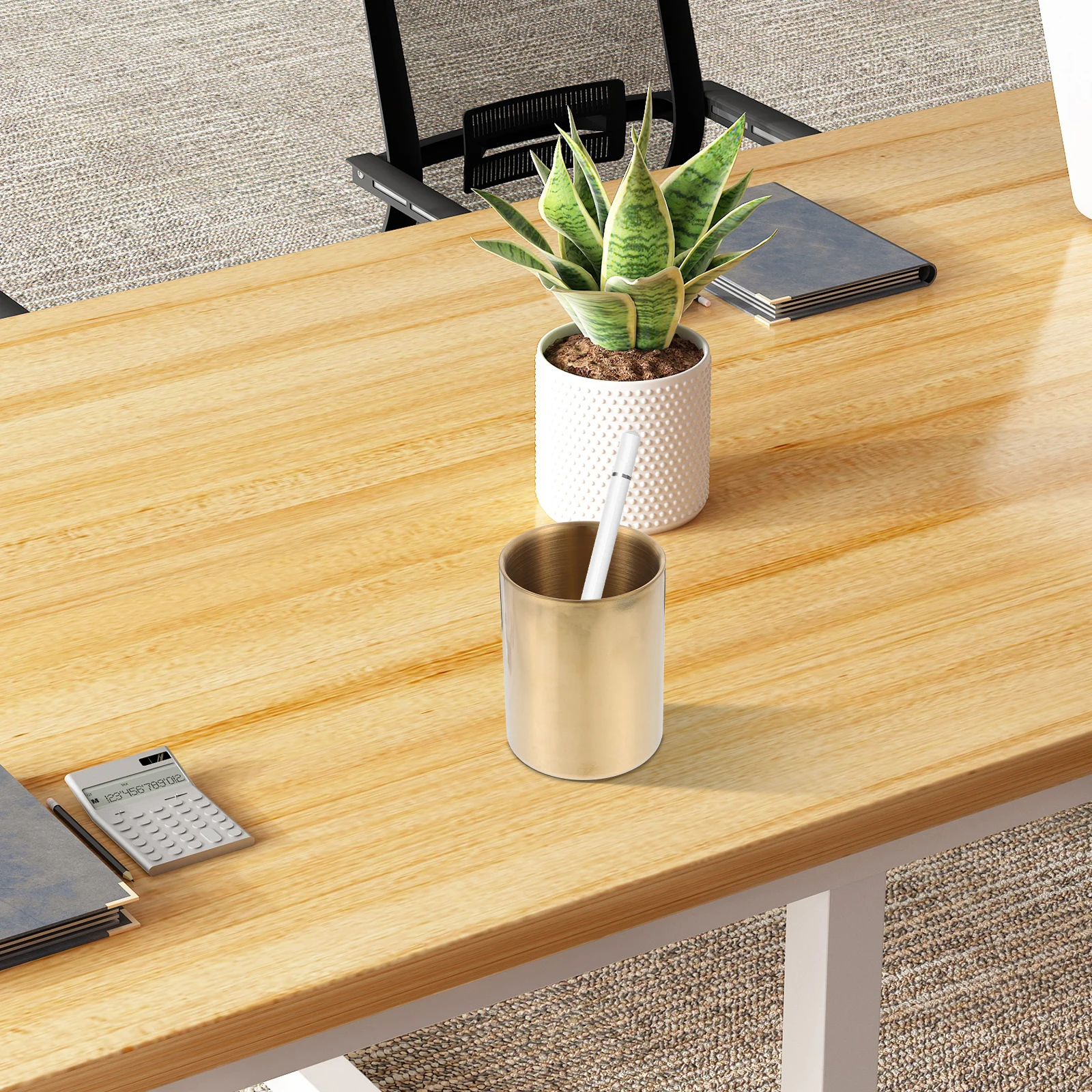 

Stainless Steel Pen Holder Golden Metal Pencil Cup Strong Desktop Organizer Easy Clean Multipurpose Office Home for Pens