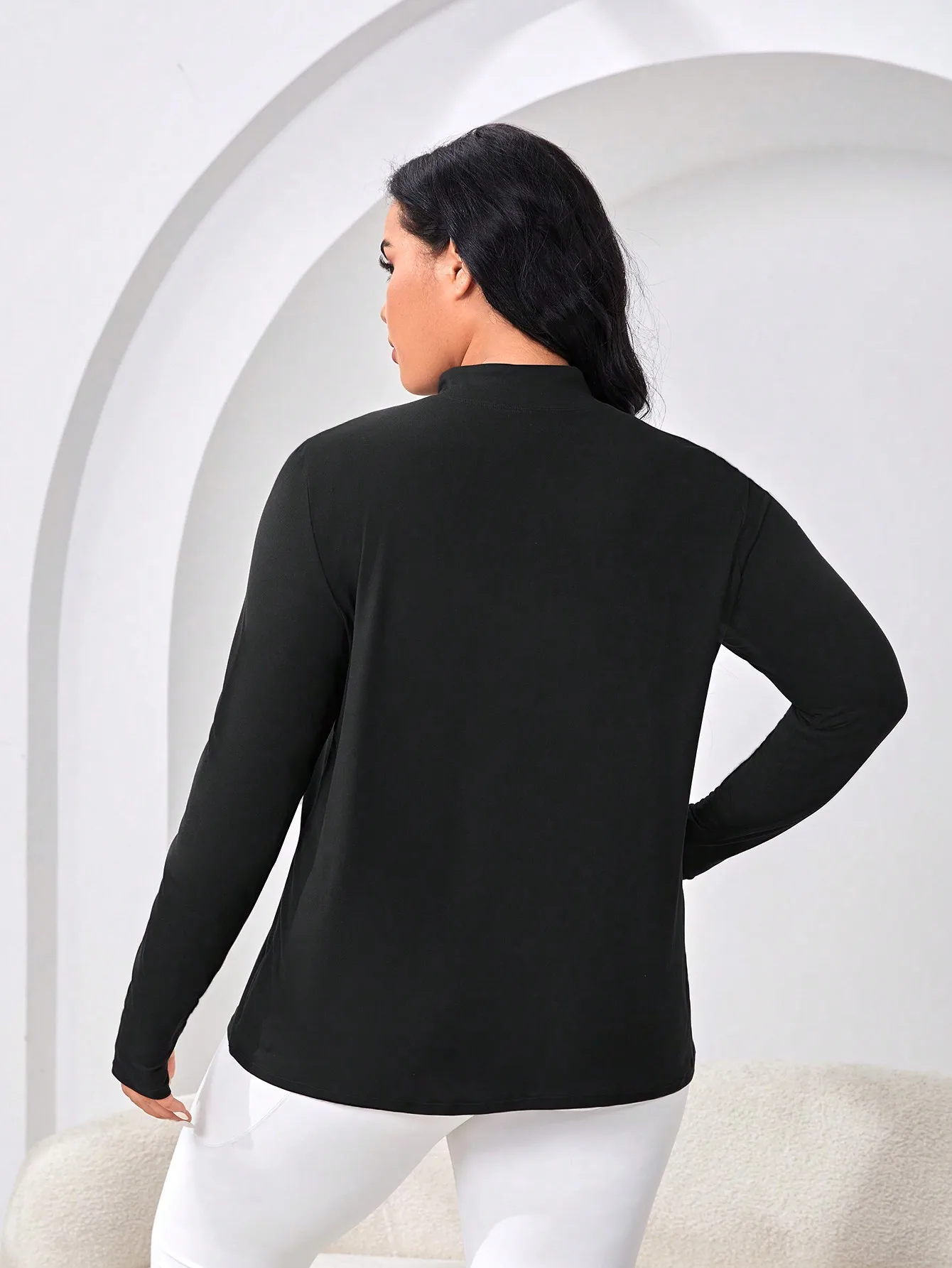 Plus-Size Sports Top, Versatile Solid Color Half-Zip Sports Top, Casual Loose Oversized Women's Clothing