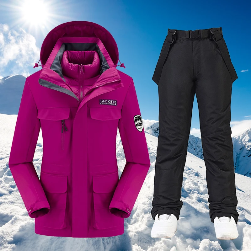 New Ski Suit Snowboard Suits New Women Windproof Waterproof Warm Thicken Snow Pants And Down Jacket Ski Clothes Set Winter Ski