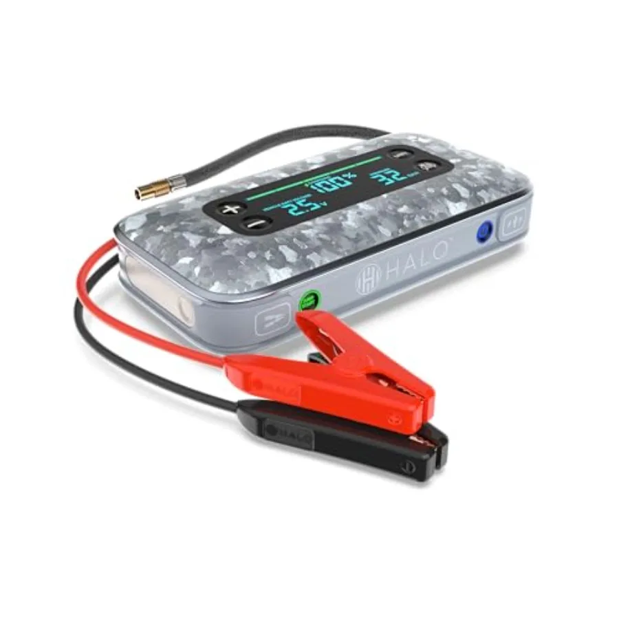 

Портативное пусковое устройство для автомобиля 1750А с воздушным компрессором 130 PSI и внешним аккумулятором USB 59.9 Вт·ч, серебристое, с большим дисплеем, для экстренных ситуаций