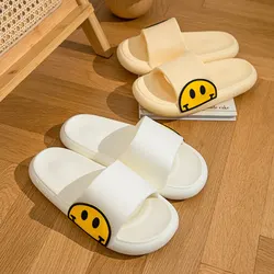 Feslishoet Smiley Face Slippers Women Summer Cute Slides Couples Family Home Shoes EVA Thick Sole Bathroom Shoes