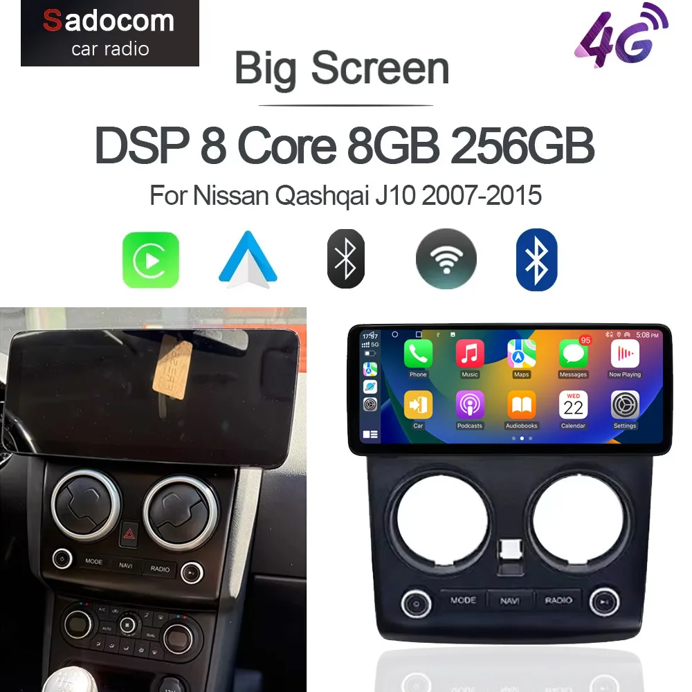 12,3 "720P 12G + 256G Carplay Android 14 navigation Auto Player GPS WIFI autoradio multimedia Für Nissan Qashqai J10 2007-2015