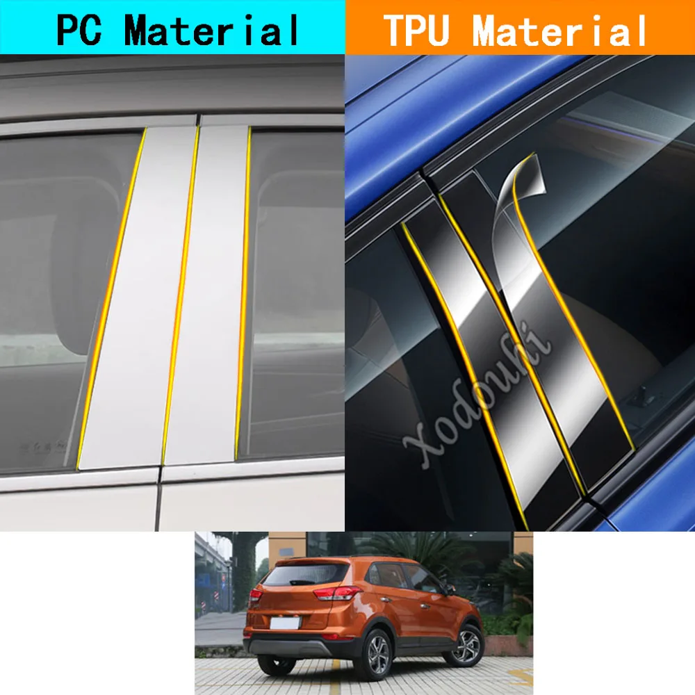 Car TPU/Glossy Mirror Pillar Post Cover Door Trim Window Molding Sticker 8pcs For Hyundai IX25 2014 2015 2016 2017 2018 2019