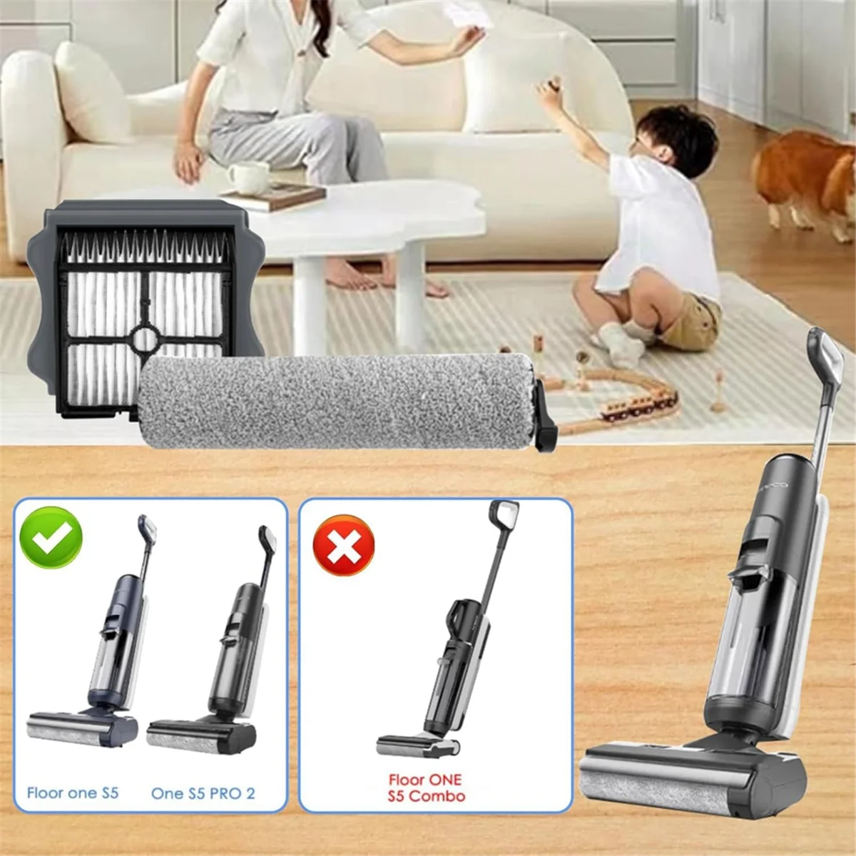 Rodillos de cepillo y filtros HEPA para Tineco Floor ONE S5 S5 Pro2, Kit de piezas de recambio de aspiradora inalámbrica