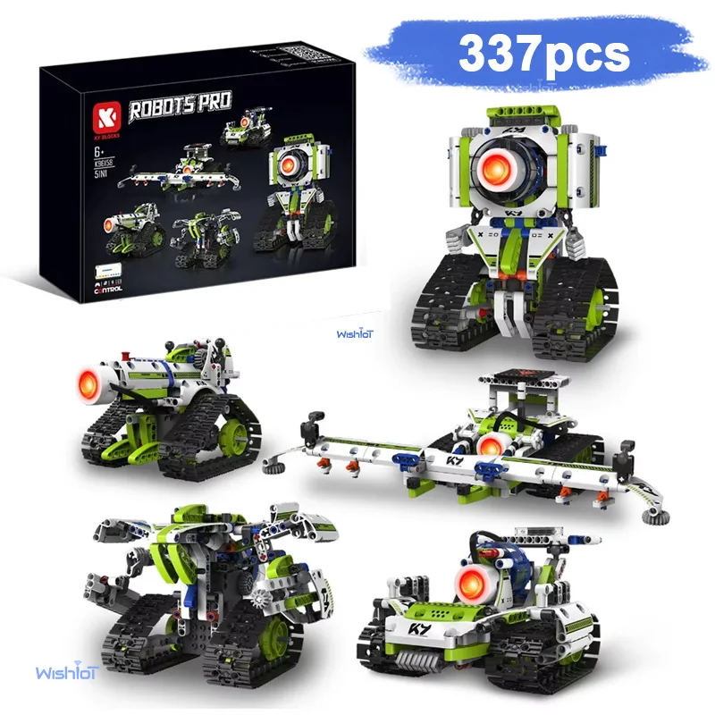 K96158 5in1 Electric RC Programmable Robot 337pcs Building Block APP Remote Control MOC Bricks Assembly Toy for Kids Boy Gift