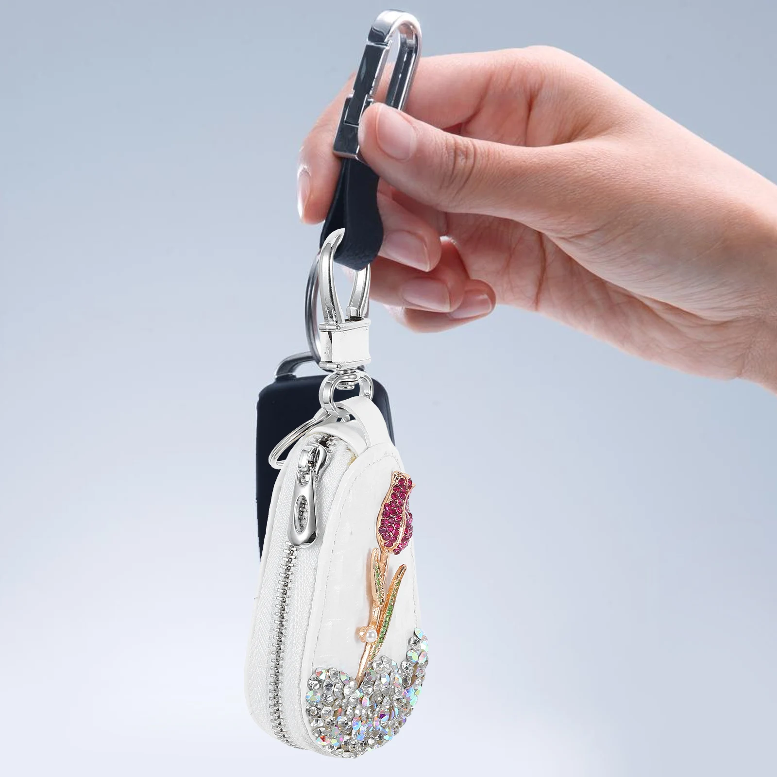 

Diamond Key Bag Rhinestones PU Car Keys Cover Remote Case Keychain Protector Small Pouch Bling Fob Holder Keycase