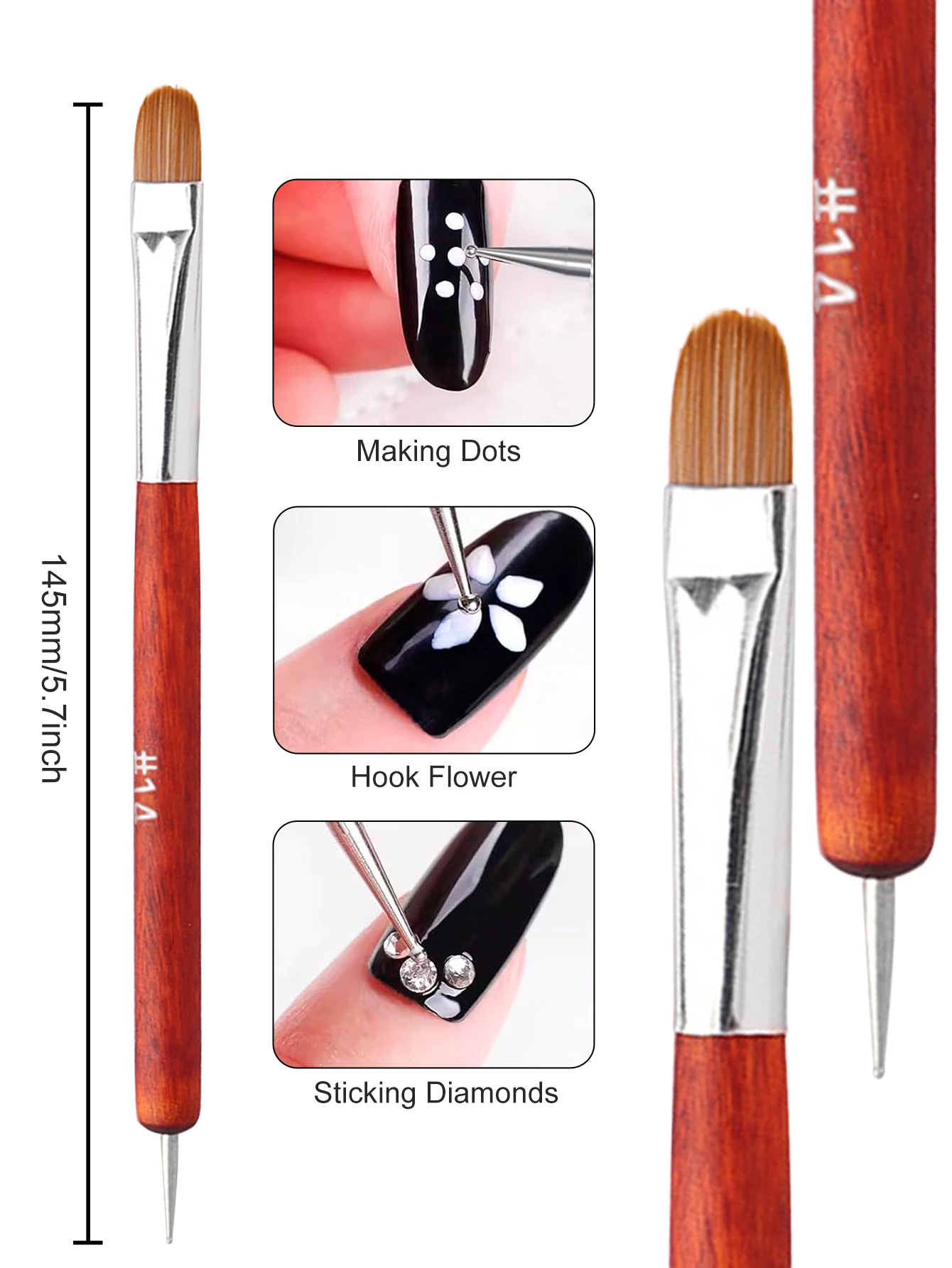 Nail Art Phototherapy Brush French Nail Art Tools Wholesale Redwood Nail Art Pen with Dot Flower Needle Dual Head Dual-Use