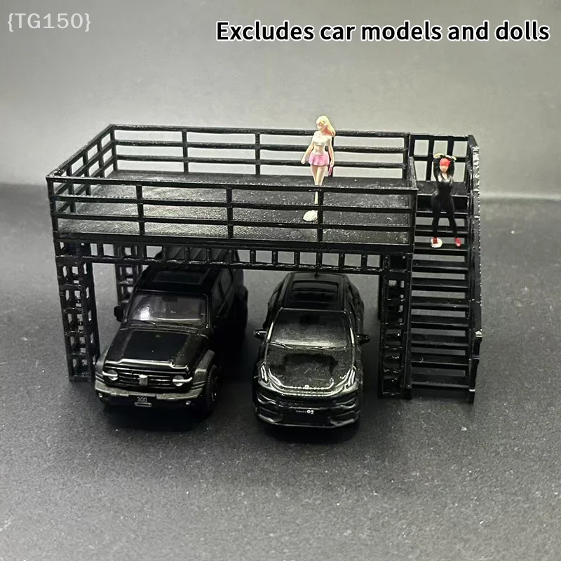

【F2-TG150】1/64 Scale Diorama Two-Tier Steel Frame Display Stand - Model Car Garage Scene Platform Accessory for Miniature Displa