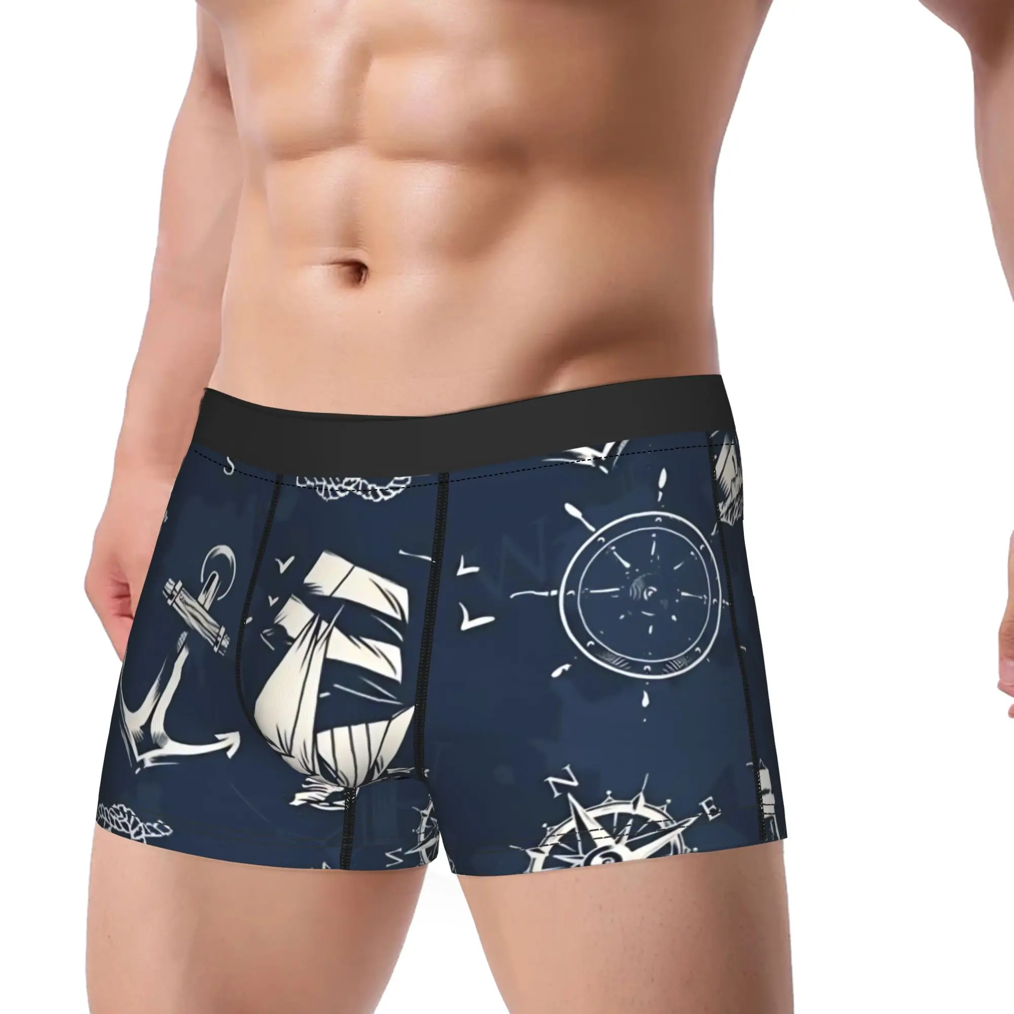 Nautical Anchor Boat Underwear  Man Panties Printed Funny Boxer Shorts Quality Shorts Briefs Big Size 2XL