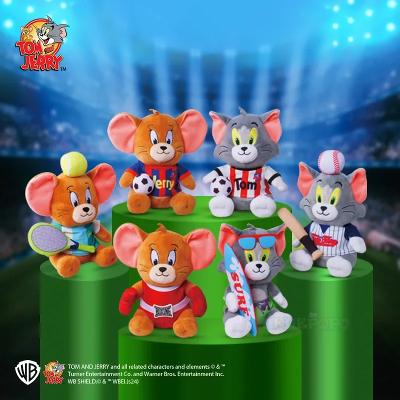 New 20cm Sport Player Design Tom and Jerry Stuffed Animal Toys with 40cm Spike Dog Movie Plush Doll Kids Peluche Toy