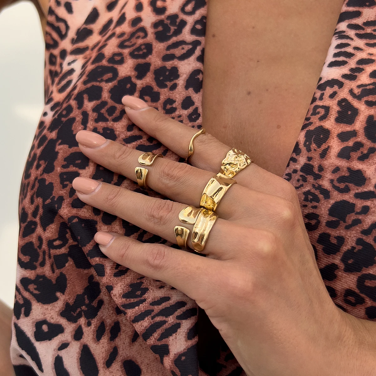 

IngeSight.Z 6Pcs/Set Irregular Opening Ring Women Men Punk Adjustable Finger Gold Color Rings Couple Jewelry Accessories Gift