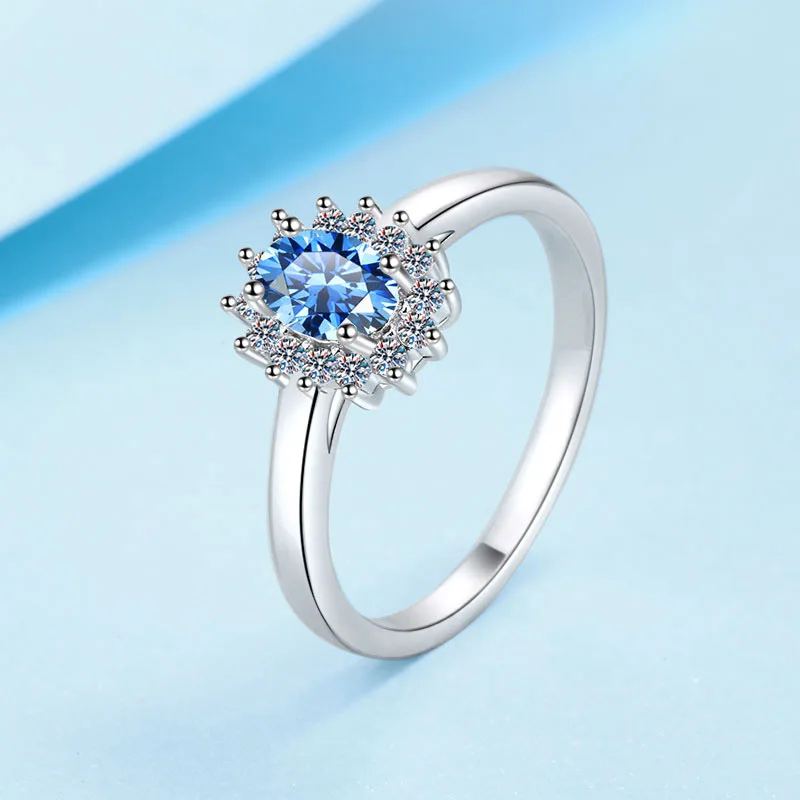 

Retro 0.5 Carat Blue Moissanite Diamond Platinum Rings for Women, Pt950 Dove Egg Vintage Ring Wedding Band Fine Jewelry Gift