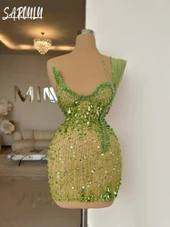 Green Luxury One Shoulder Evening Dress Party Birthday Sequnis Customized Mini Sheath Cocktail Dresses Vestidos De Novia