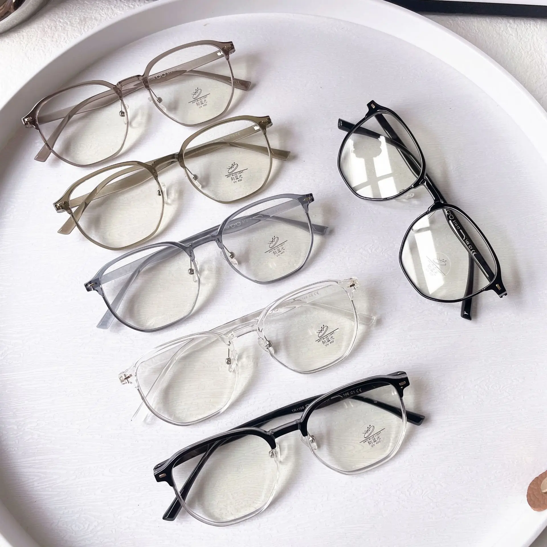 

Clear Color Block TR90 Retro Glasses, Blue Light Filter Slimming Square Frame, Women Fashion Acetate Eyewear with Anti Glare