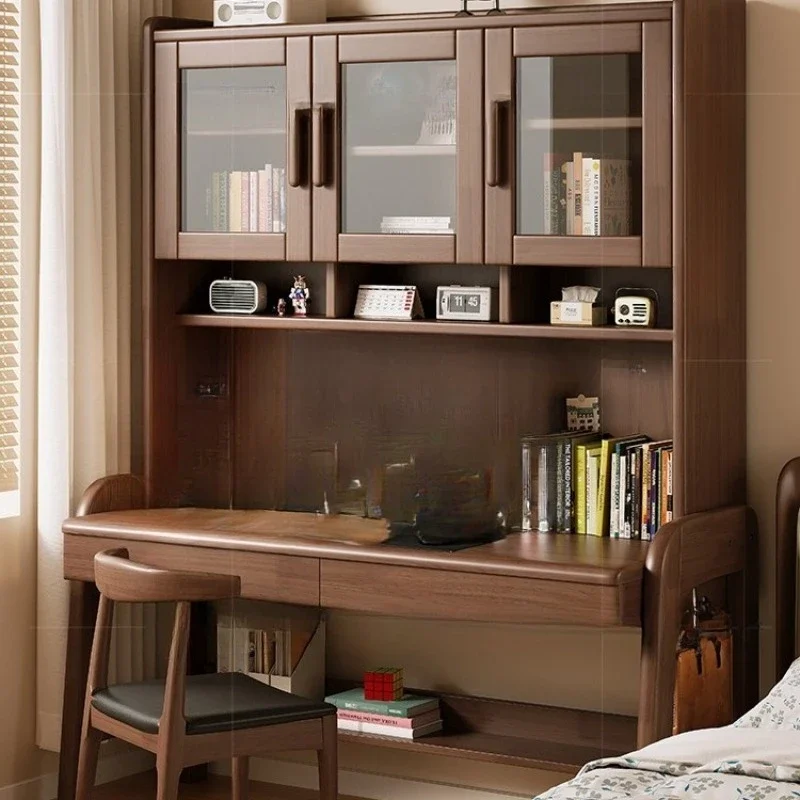 

Solid wood desk bookshelf integrated table student home bookcase combination study table small apartment bedroom