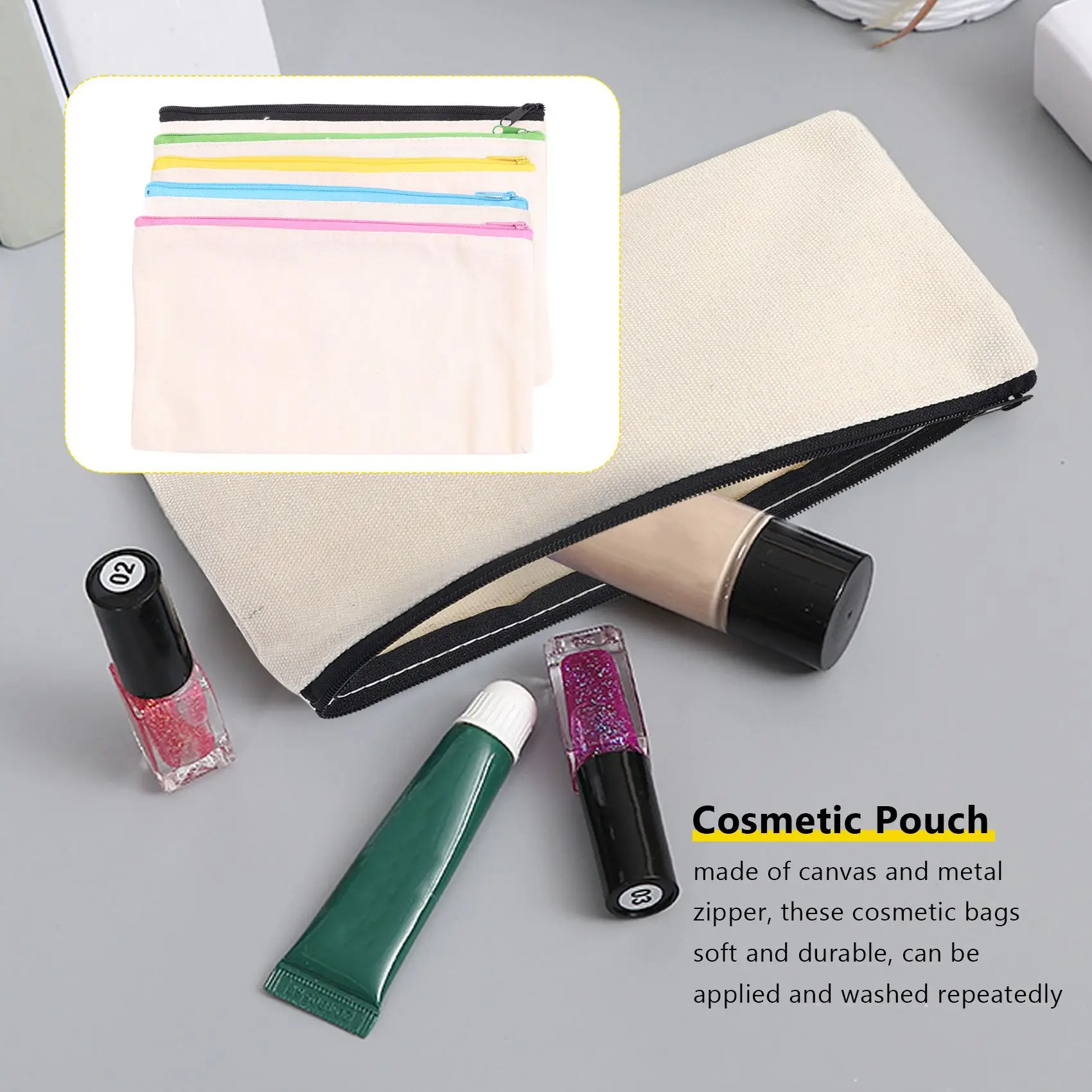 Leading-15 Pack Blank Cotton Canvas DIY Craft Zipper Bags Pouches Pencil Case For Makeup Cosmetic Toiletry Stationary Storage