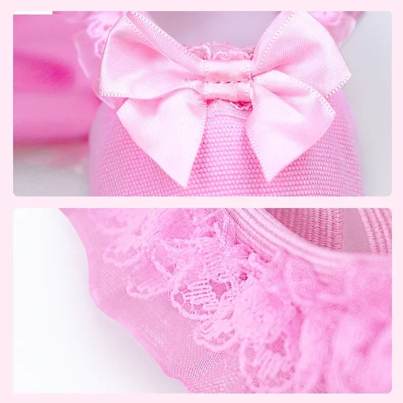 여자 발레 슬리퍼 레이스 댄스 신발 레이스 보우 매듭 캔버스 소프트 솔 발레 신발 발레 슬리퍼