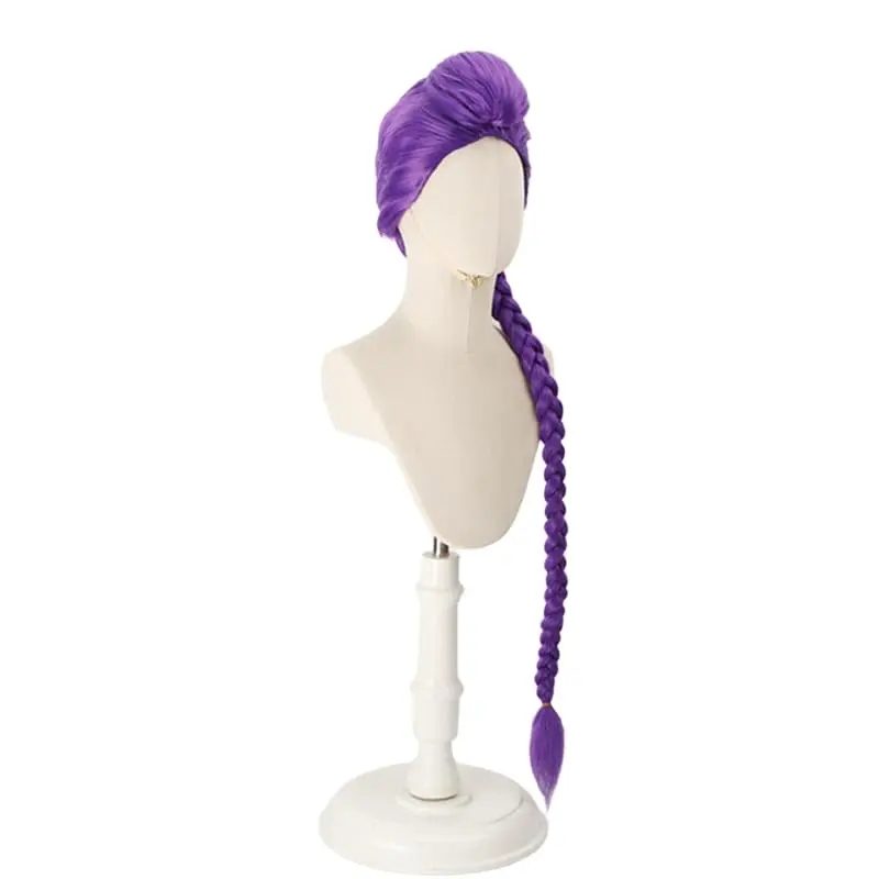 المرأة طويلة الأرجواني مضفر شعر مستعار ذيل حصان أنيمي تأثيري حلي هالوين شعر مستعار للحفلات