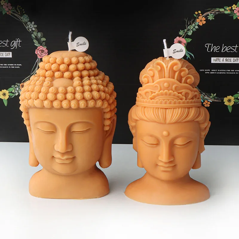 3D Buddha Maitreya Bust Portrait Candle Silicone Mold Buddha Head Sculpture Abstract Art Candle Making Plaster Resin Mould Decor