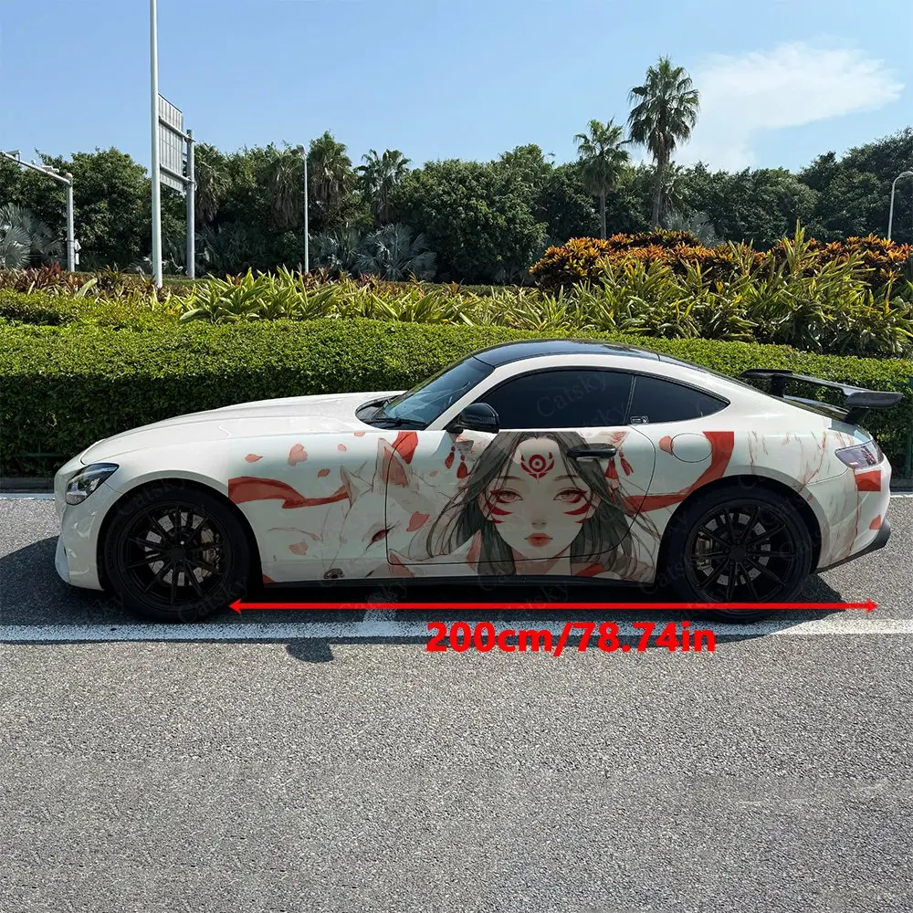 2pcs Wafu Fox Spirit Vibe, Durable, Fade-resistant, Enhance Vehicle Aesthetics With Bold Artistic Design Car Vinyl Wraps
