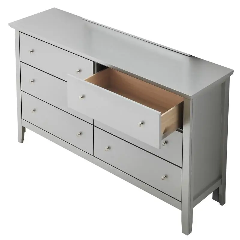 Cômoda champanhe prateada G1333 com 6 gavetas e acabamento elegante para armazenamento de quarto