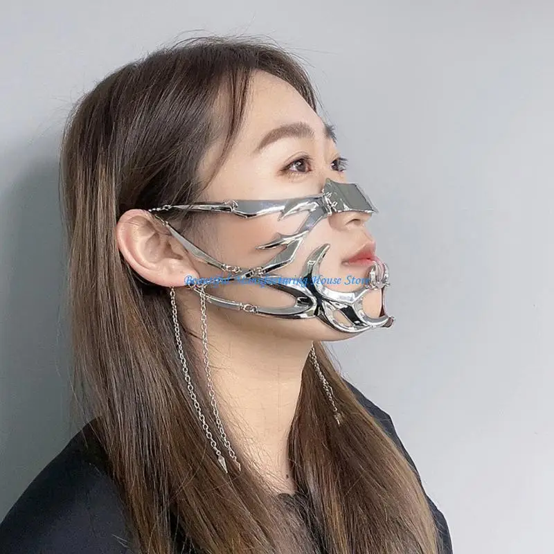 

E56A Fashion Gothic Mask Cyber Punk Irregular Silver Color Hollow Women Men Party Individuation Individual Jewelry Accessory