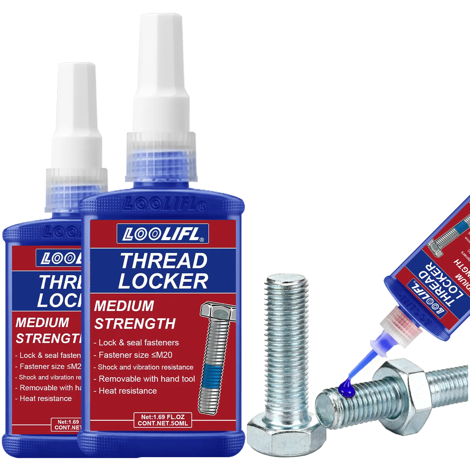 Loolifl-243 Medium-Strength Thread Locker, Anaerobic Sealant Suitable for All Metal Nut Fastening, Pipe Joint Sealing, and Heavy Machinery Screw Fixation, Disassembly, and Sealing