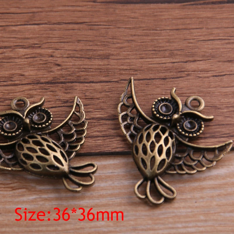 6PCS 36*36mm Animal Charm Big Owl Pendant Two Color DIY Retro Jewelry Bracelet Necklace Charms Pendant