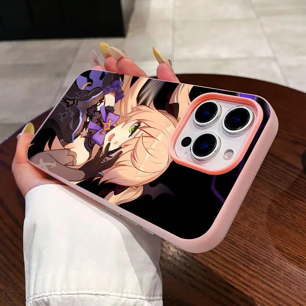 

Game GI Fischl Phone Case for iPhone 17 16 15 14 13 12 11 Air Pro Max Plus Jelly Double layer Pink Cover