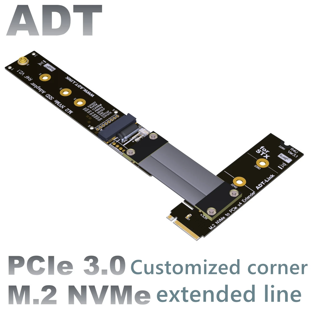 

M.2 NVMe SSD solid state drive extension cable turns 90 degrees to support PCI-E 3.0 x4 full speed PCIe 3.0x4 gen3 32G/bps