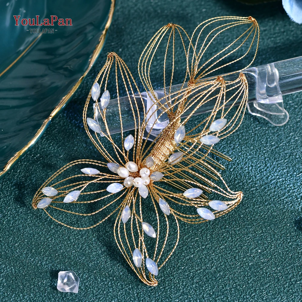 YouLaPan Handmade Hollow Flower Bridal Hair Comb Headwear Opal Rhinestone Hair Jewelry Wedding Tiaras Hair Accessories HP257