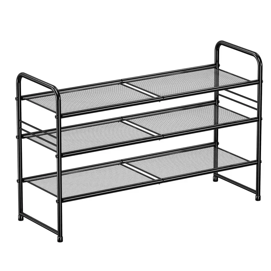 

3Tier Mesh Shoe Rack, Closet Metal 33 Wide Shoe Shelf Heavy Duty, Black