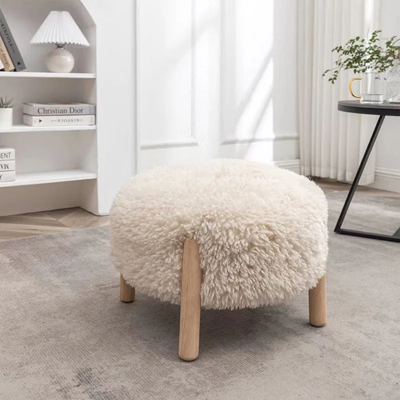 

Low stool lamb wool sofa footstool coffee table cream bench pedal can be removed, washed and replaced