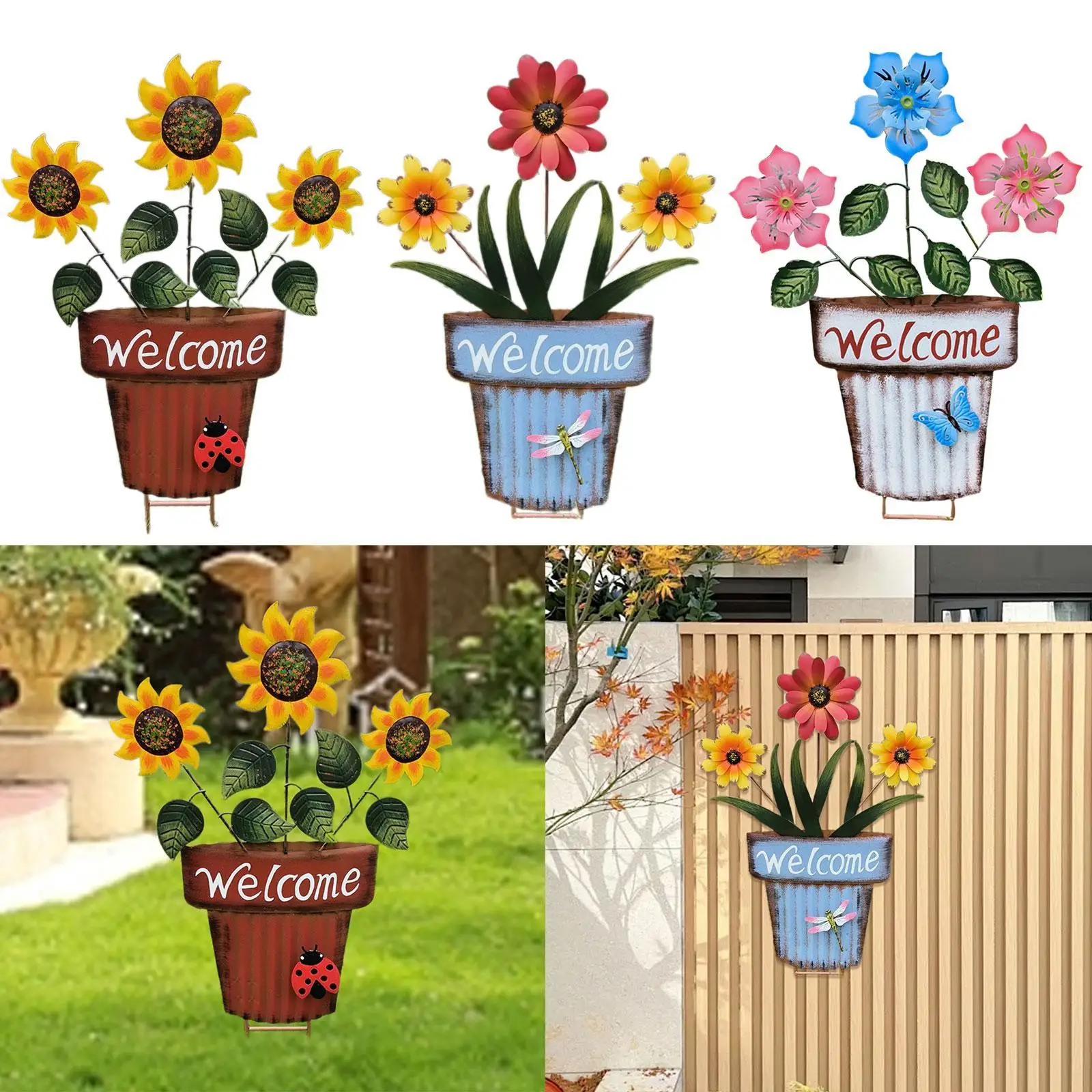 

Flower Pot Garden Stake 2D Decor Sturdy Decoration for Lawn Landscape Patio