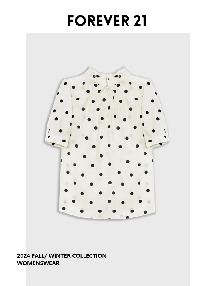 

Forever 2 Luxury Polka Dot White ort Sve irt Stand Collar Retro Sle Summer Top Women's plus Size Commute Sle