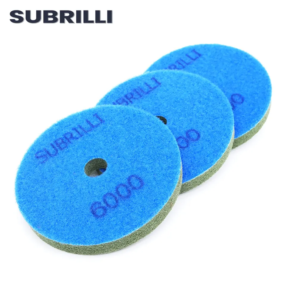 SUBRILLI 3pieces 4inch 100mm Diamond Sponge Polishing Pads Marble Artificial Stone Terrazzo Concrete Grinding Buffing Disc