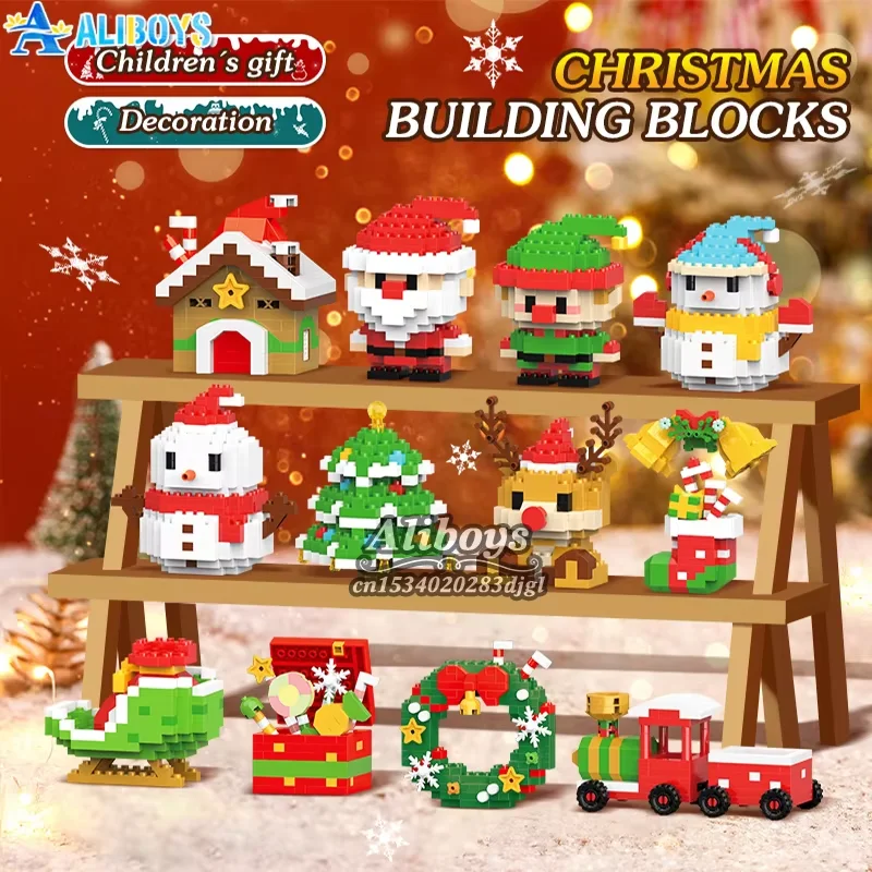 Bloques de construcción de Navidad, Papá Noel, muñeco de nieve, alce, árbol, Micro rompecabezas de ladrillo, modelo de ensamblaje, decoración del hogar, regalo de fiesta de Navidad, juguete para niños