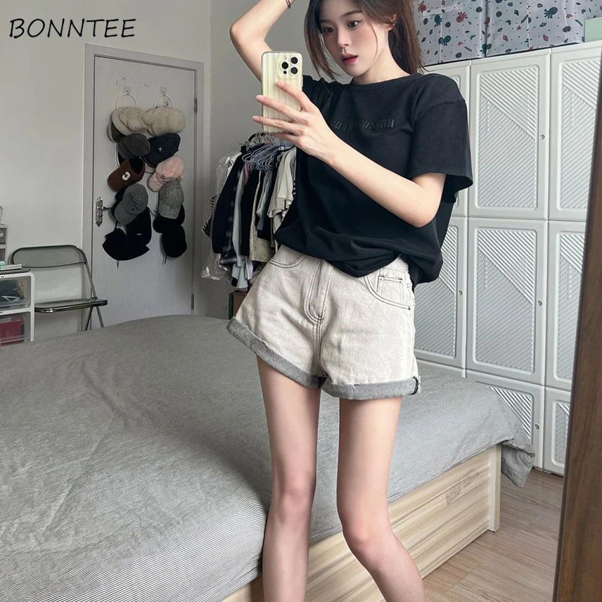 

Gray High Waist Shorts Women Denim Summer Korean Style A-line Simple All-match Ulzzang Vintage Casual Ins Stylish Chic Harajuku