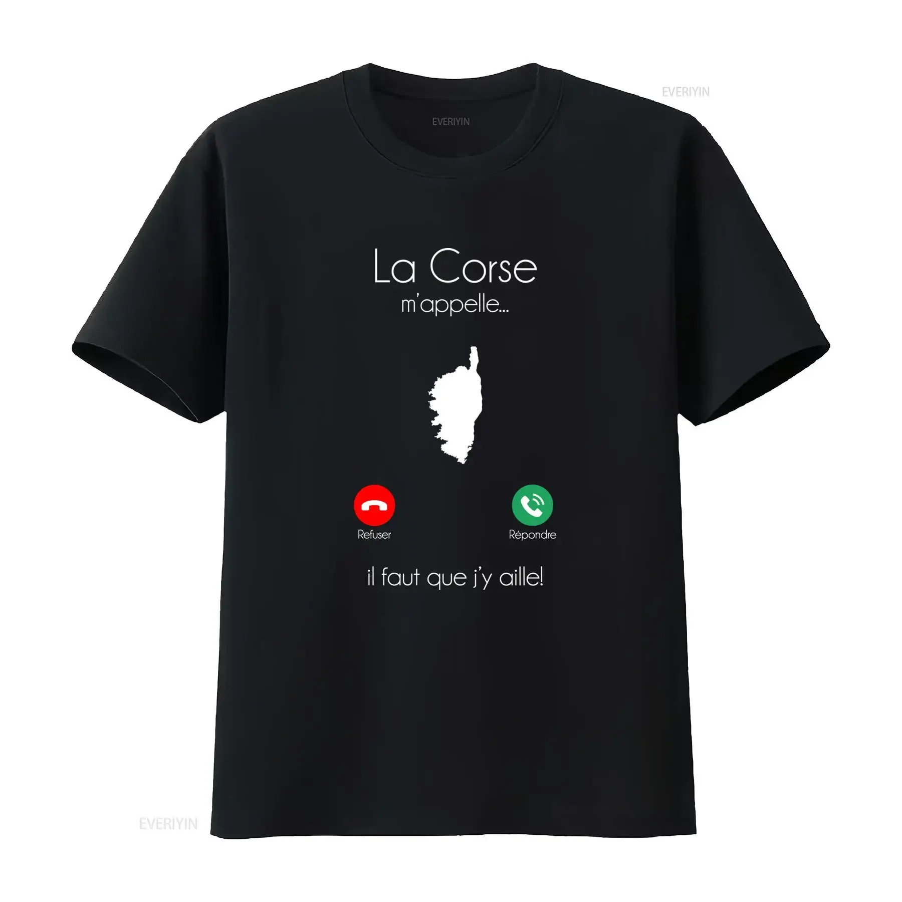T Shirt Carte de la Corse Texte Français Dictons Corses au Dos Couleurs du Drapeau Méditerranéen Vert Rouge Col Rond vintage