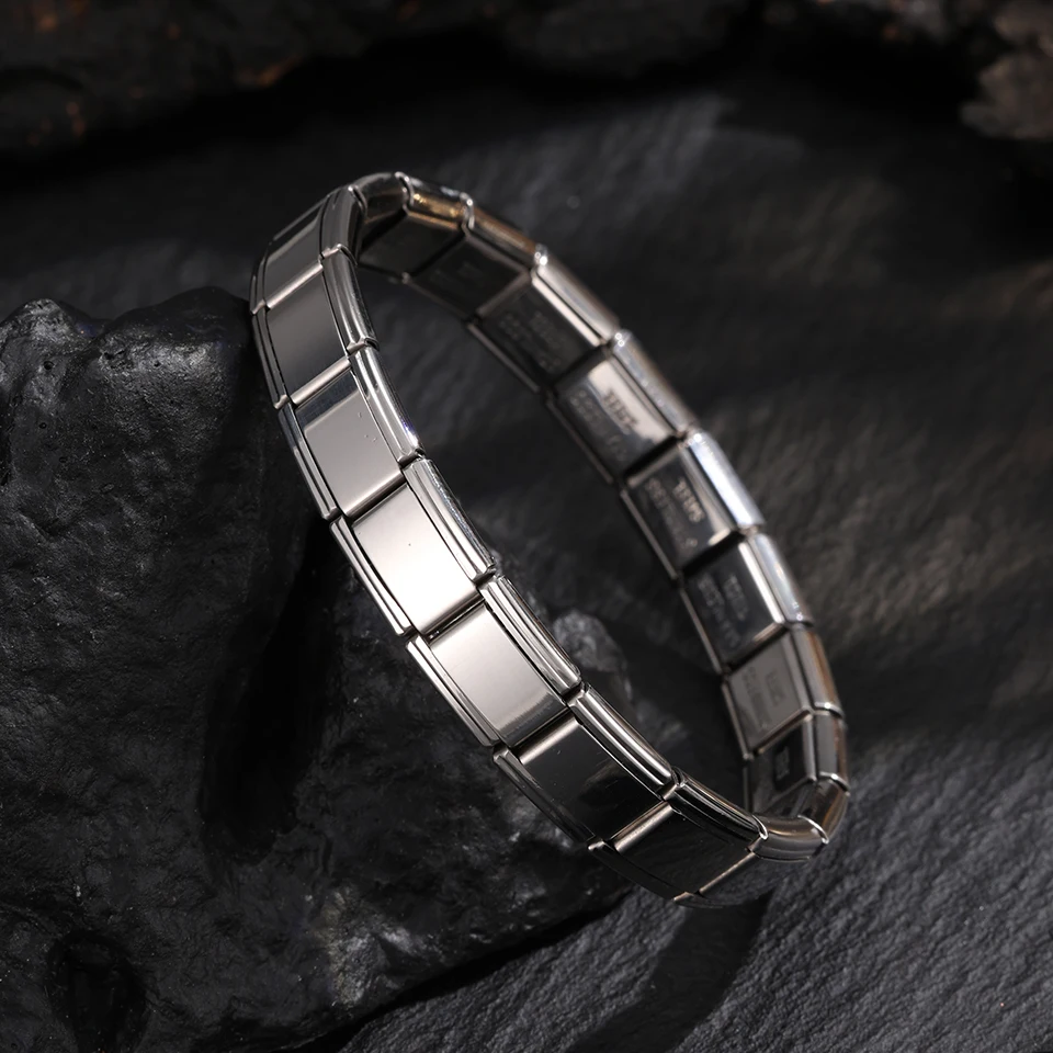 Trendy Square Italy Stainless Steel Bracelets For Women Men HipHop Metal Italian Modules Stretchable Gift Birthday Party Jewelry