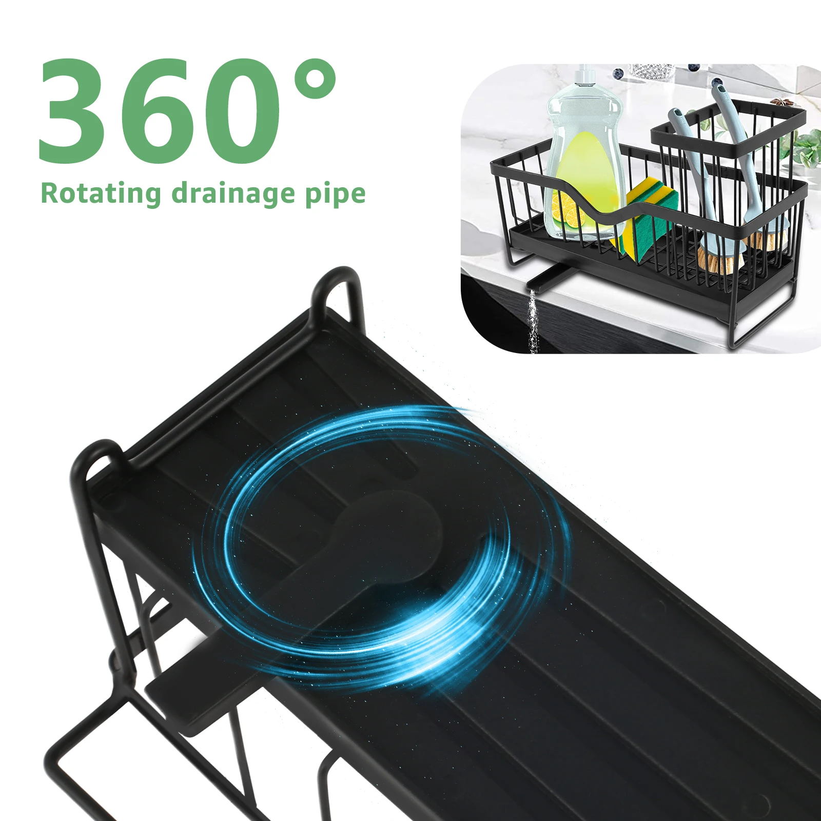 Sink Caddy Sponge Holder Soap Towel Brush Bathroom Kitchenware Storage Basket Carbon Steel Rotatable Drain Pipe Organizer