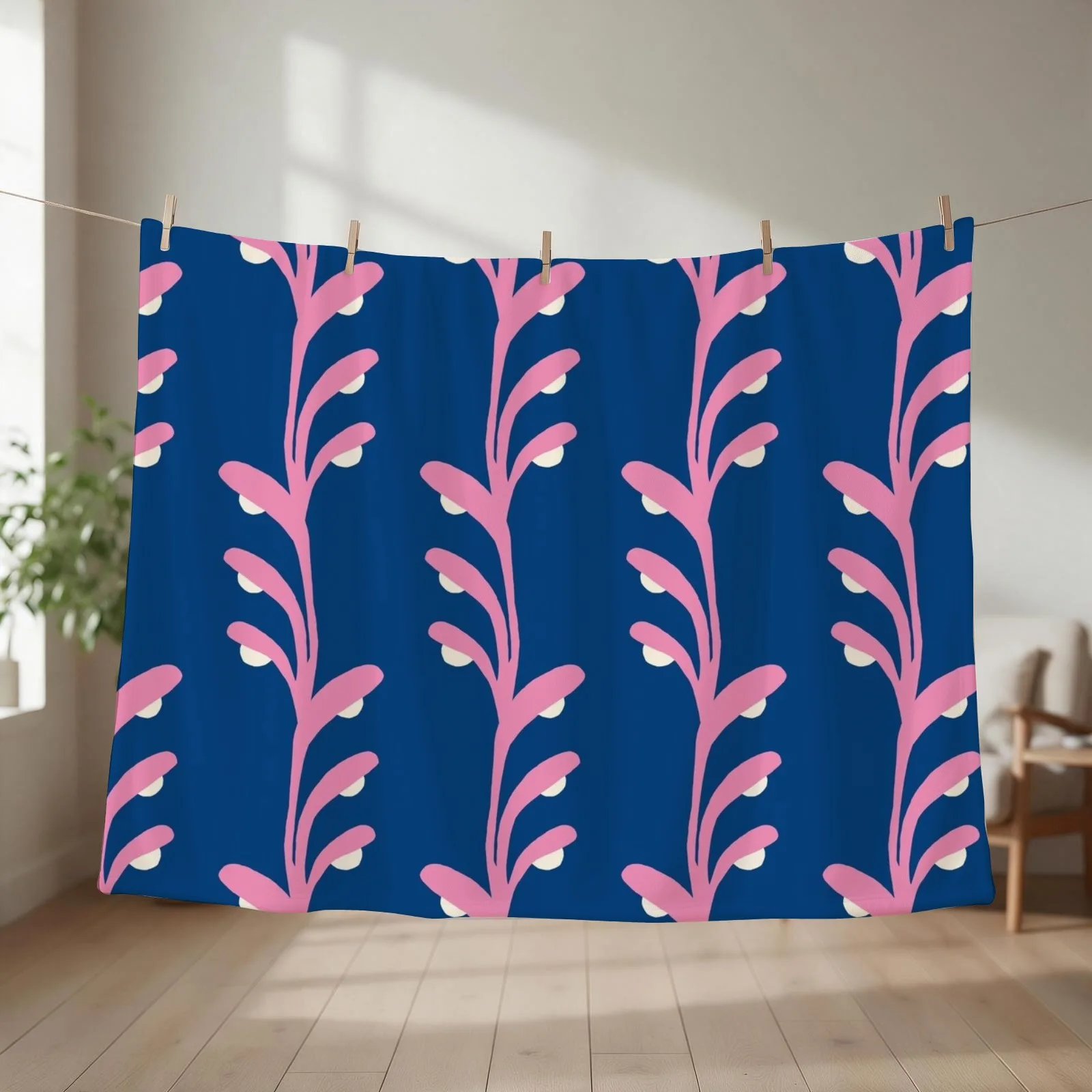 algae and pearls (blue, pink) Throw Blanket couch cozy soft plush fuzzy picnic outdoor blanket