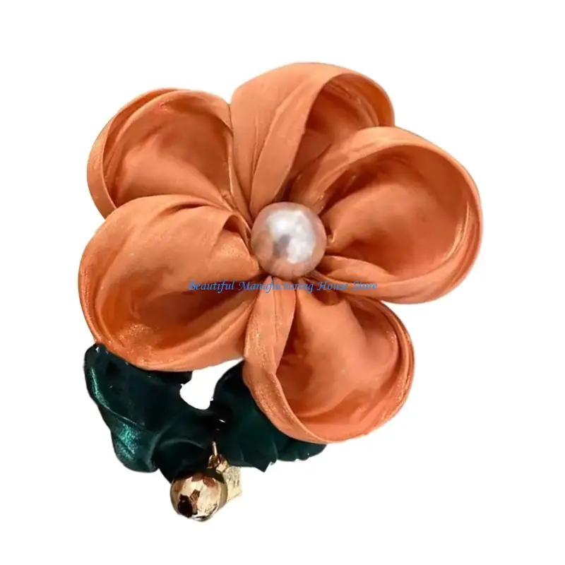 E56A High Elasticity Floral Hairband With Pearls Large Flower Hair Rope Suitable For Women Of Different Ages Seeking Styles