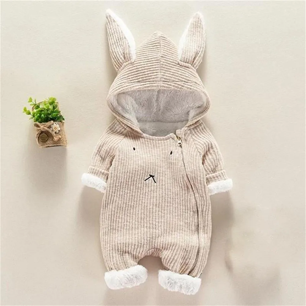 Baby Jumpsuit Winter Newborn Warm Crawling Suit Newborn Infant Baby Boy Girl Cartoon Hooded 3D Ear Romper Jumpsuit Clothes