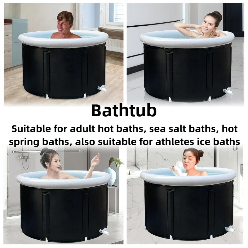 Portable Foldable Tub Household Outdoor Adult Full Body Tub Large Adult Shower Tub PVC Material Black 89 * 55