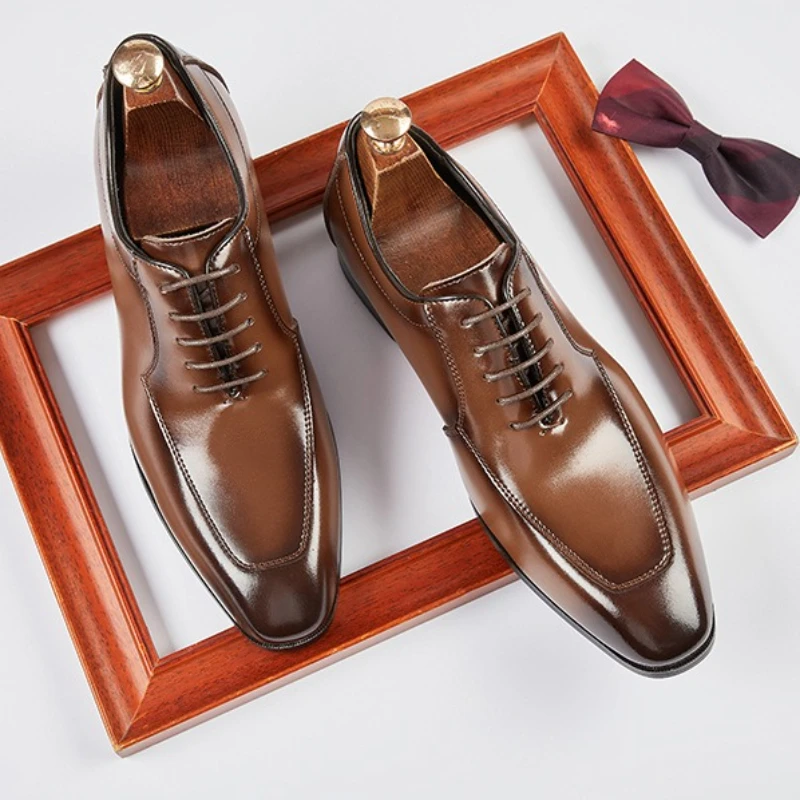 New Man Genuine Leather Dress Shoes Formal Shoes Rubber Sole Business Office Male Wedding Party Shoes Oxford Men Italian Shoe